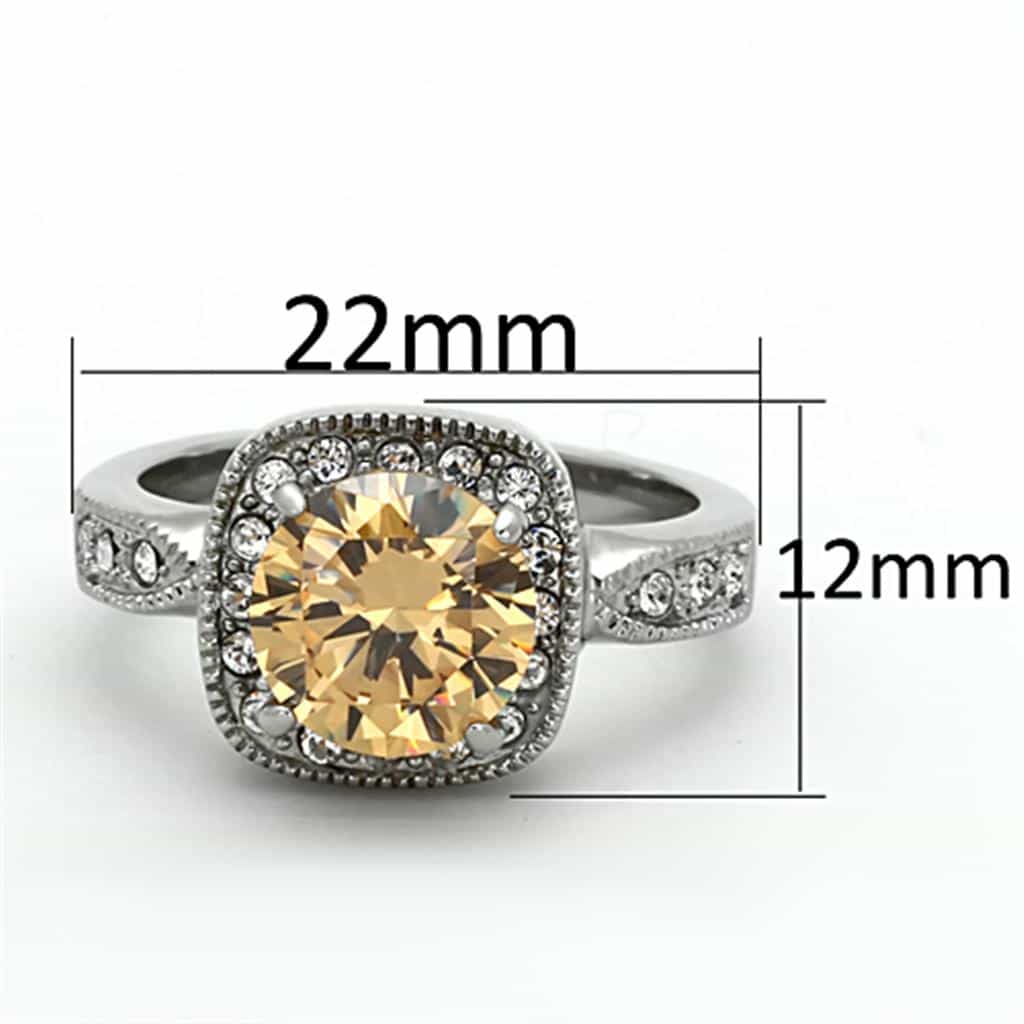 Stainless Steel Champagne CZ Round Halo Split Shank Ring view 3