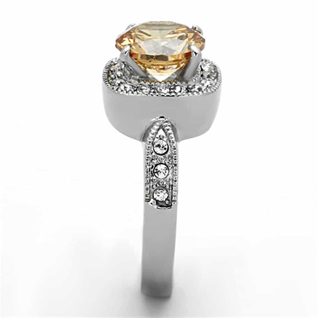 Stainless Steel Champagne CZ Round Halo Split Shank Ring view 7