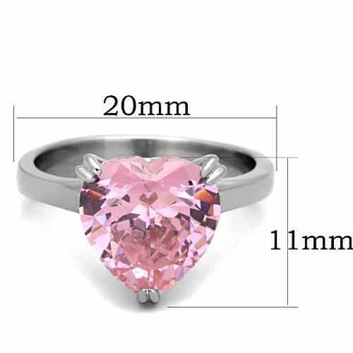 Stainless Steel Pink Heart Crystal Solitaire Ring view 3