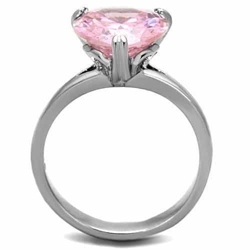 Stainless Steel Pink Heart Crystal Solitaire Ring view 5