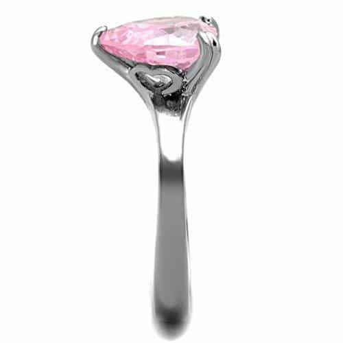 Stainless Steel Pink Heart Crystal Solitaire Ring view 7