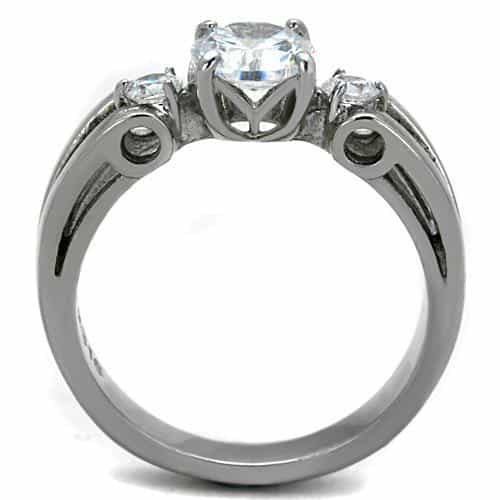 Stainless Steel Marquise Solitaire Pavé Ring view 5