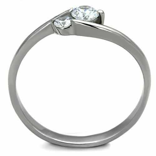 Stainless Steel CZ Double Round Petite Band Ring view 5