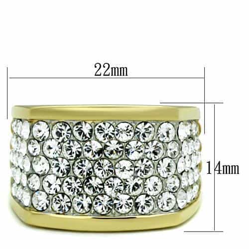 Stainless Steel Gold CZ Pave Wide Rectangular Dome Ring view 3
