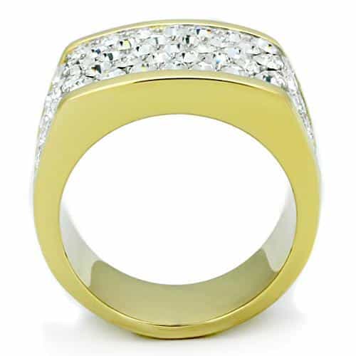 Stainless Steel Gold CZ Pave Wide Rectangular Dome Ring view 5