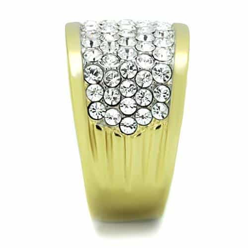 Stainless Steel Gold CZ Pave Wide Rectangular Dome Ring view 7