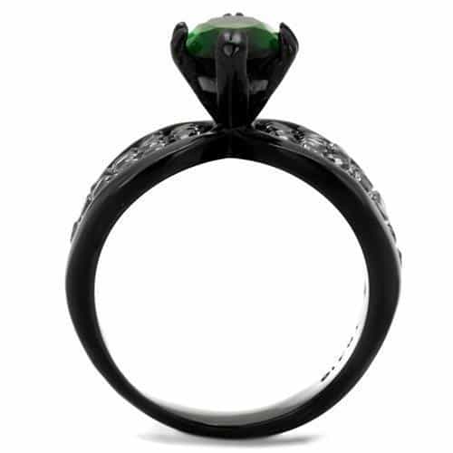 Stainless Steel Black IP Green Marquise CZ Pave Wing Ring view 5