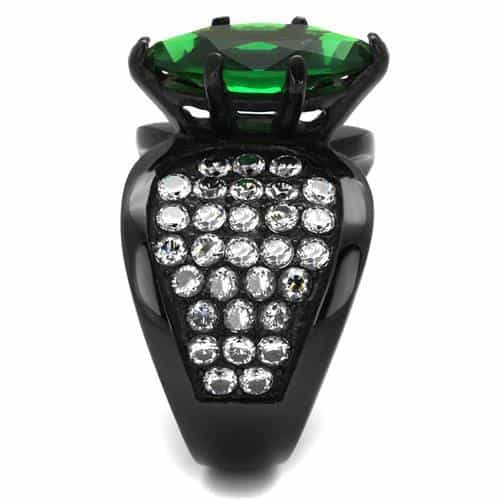 Stainless Steel Black IP Green Marquise CZ Pave Wing Ring view 7