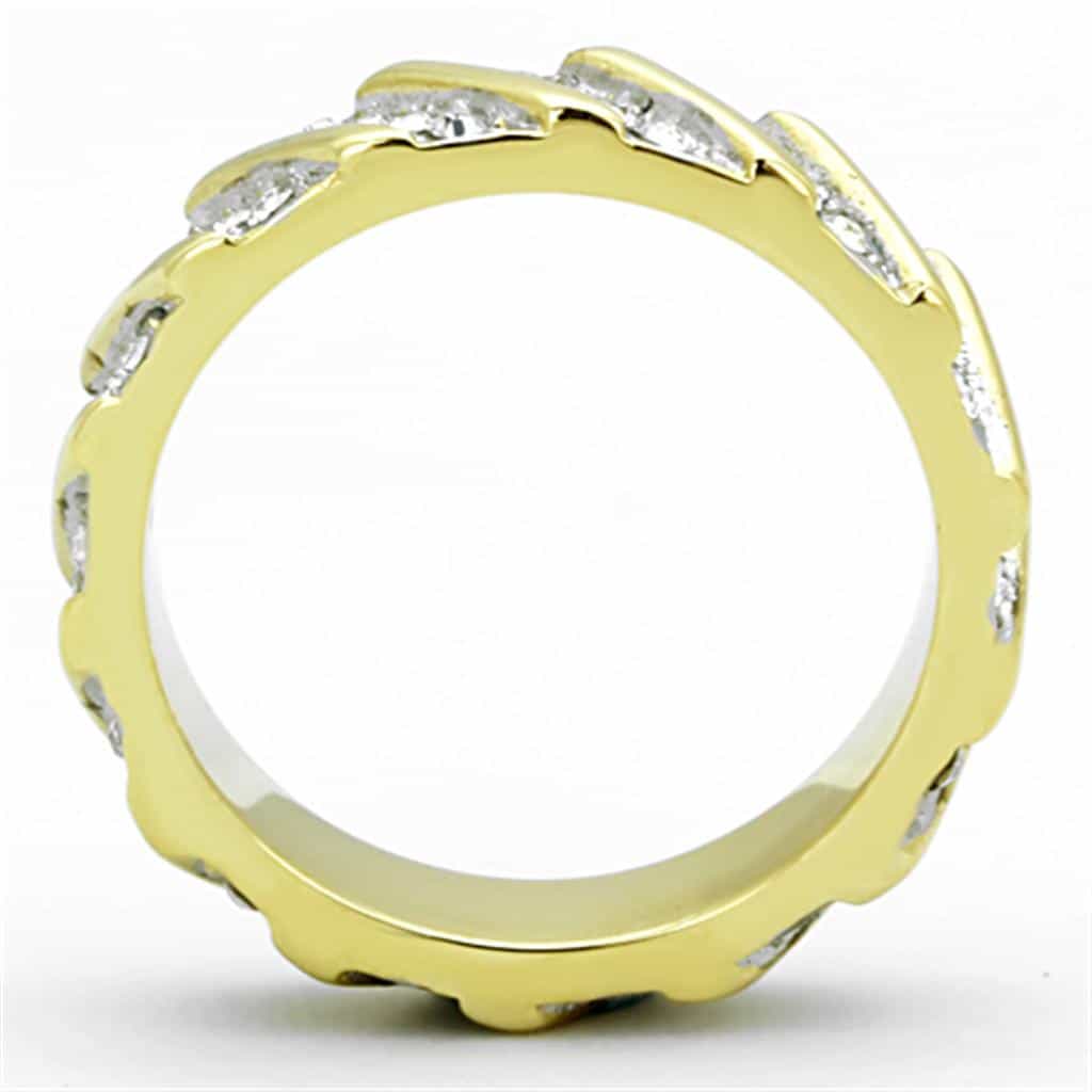 Stainless Steel Gold CZ Channel Pave Diagonal Wide Band Ring view 5