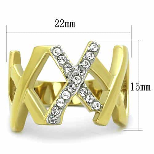 Stainless Steel Gold CZ Pave Criss Cross X Open Band Ring view 3