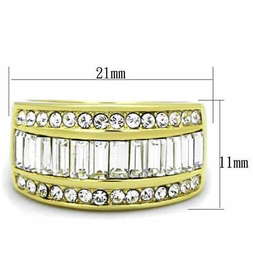Stainless Steel Gold CZ Baguette Pave Three Row Wide Ring view 3