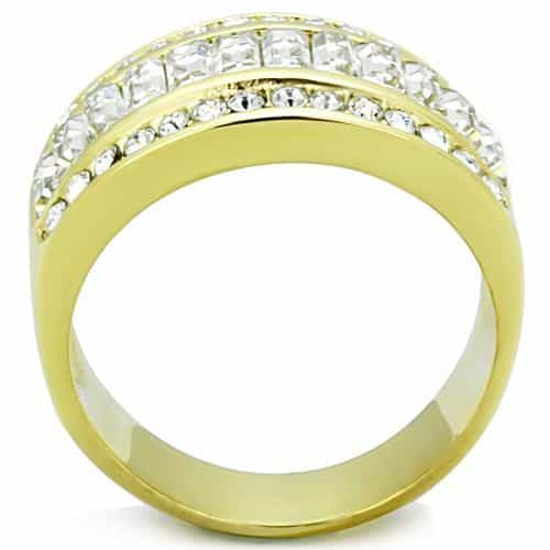 Stainless Steel Gold CZ Baguette Pave Three Row Wide Ring view 5