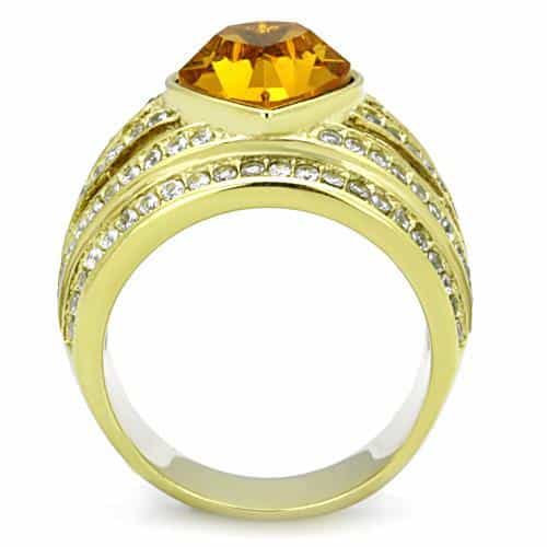 Stainless Steel Gold Topaz Heart Crystal CZ Multi Row Ring view 5