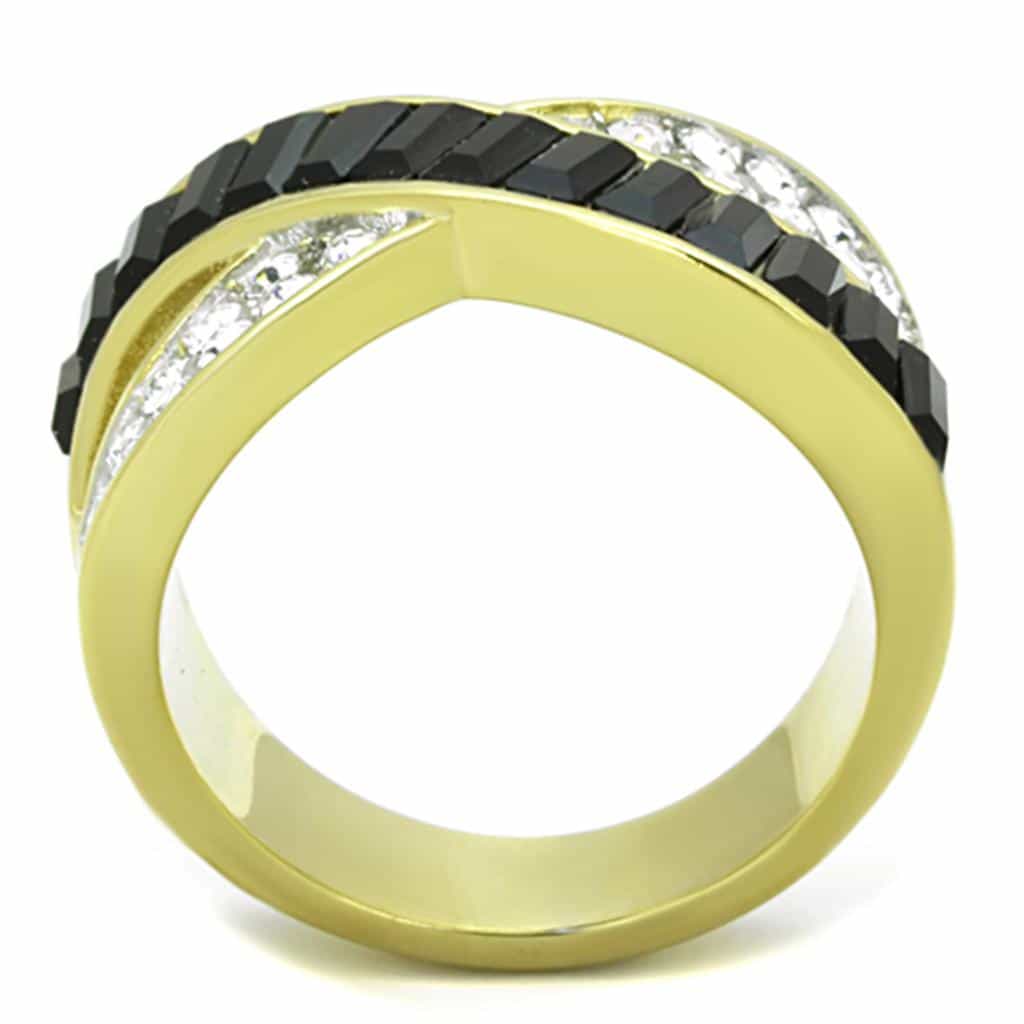 Stainless Steel Gold Black Baguette CZ Crossover X Ring view 5