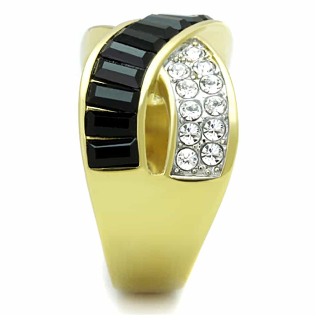 Stainless Steel Gold Black Baguette CZ Crossover X Ring view 7