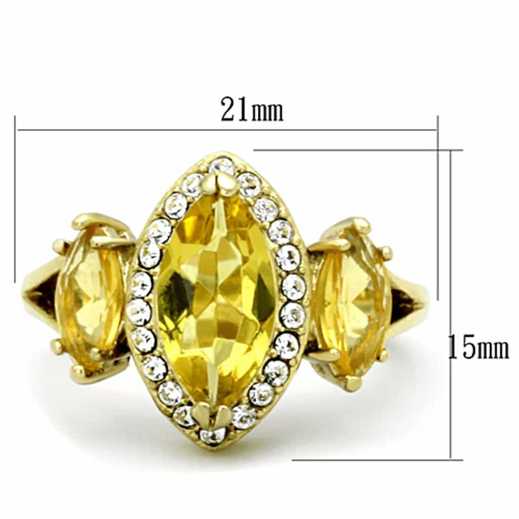 Stainless Steel Gold Yellow Triple Marquise CZ Halo Ring view 3