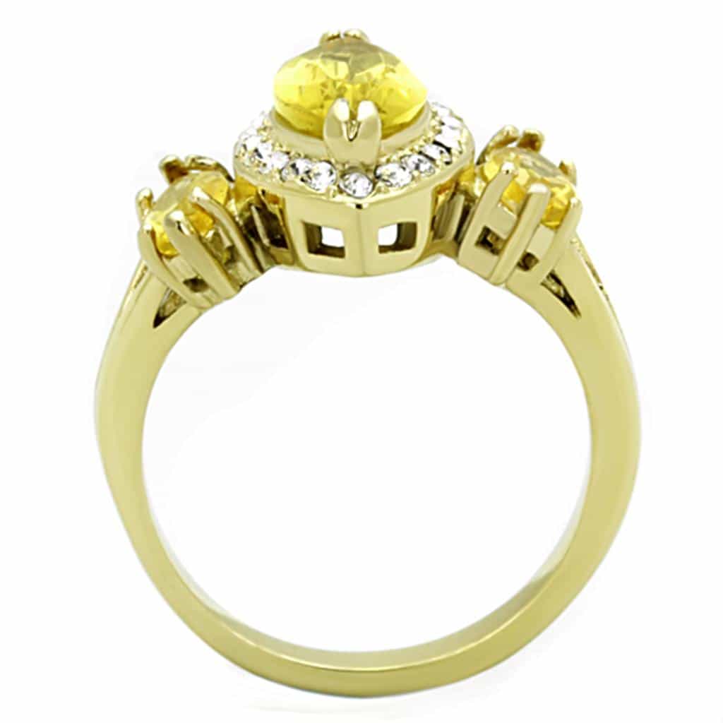 Stainless Steel Gold Yellow Triple Marquise CZ Halo Ring view 5