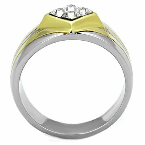 Stainless Steel Two Tone CZ Princess Cluster Stripe Mens Ring view 5