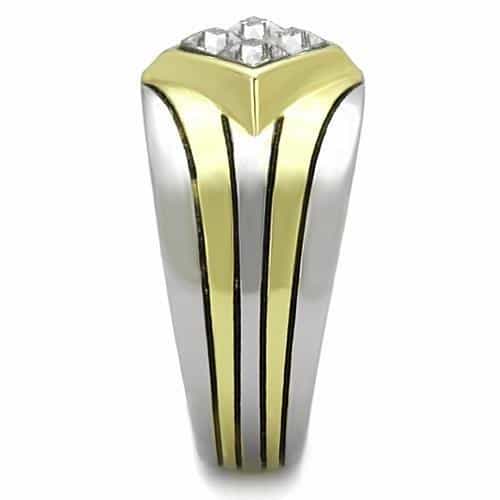 Stainless Steel Two Tone CZ Princess Cluster Stripe Mens Ring view 7
