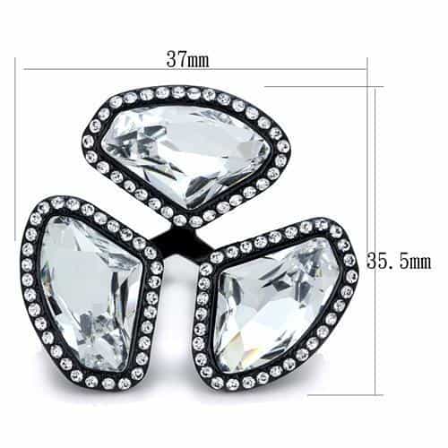 Stainless Steel CZ Triple Shield Pave Halo Trefoil Ring view 3