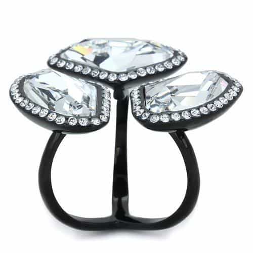 Stainless Steel CZ Triple Shield Pave Halo Trefoil Ring view 5
