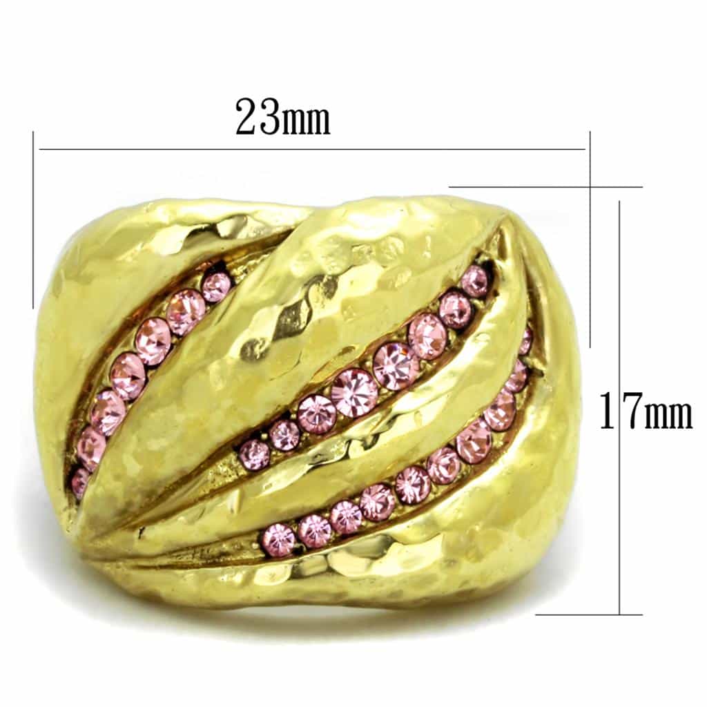 Stainless Steel Gold Hammered Pink Crystal Swirl Dome Ring view 3