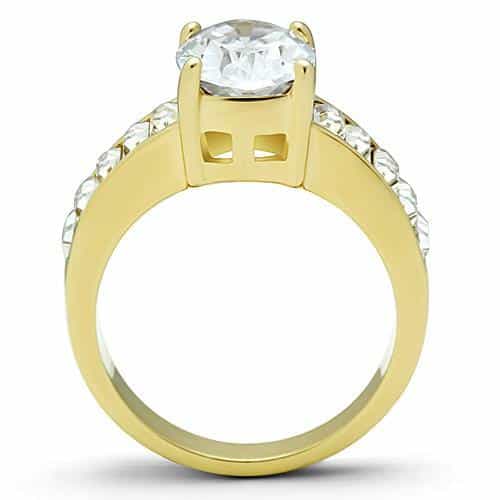 Stainless Steel Gold CZ Round Baguette Channel Wide Band Ring view 5