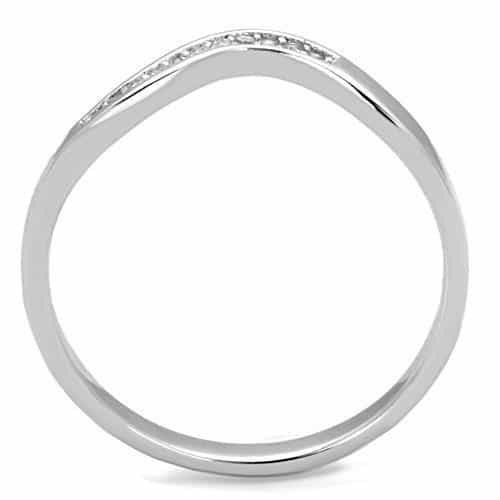 Stainless Steel CZ Pave Slim Channel Band Ring view 5
