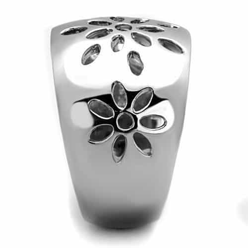 Stainless Steel Floral Cutout Wide Dome Ring view 7