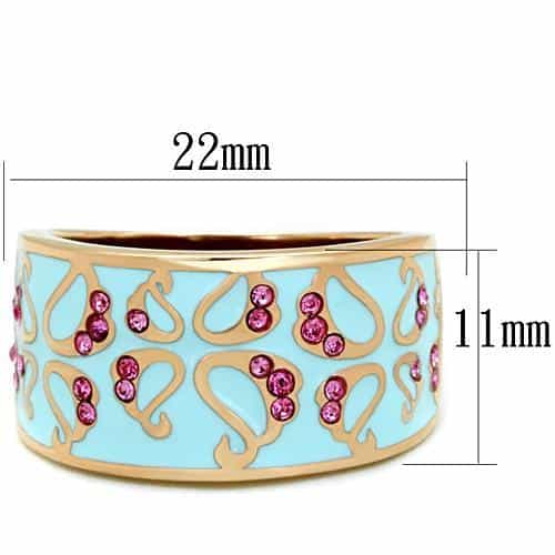 Stainless Steel Gold Blue Enamel Pink Crystal Swirl Band Ring view 3