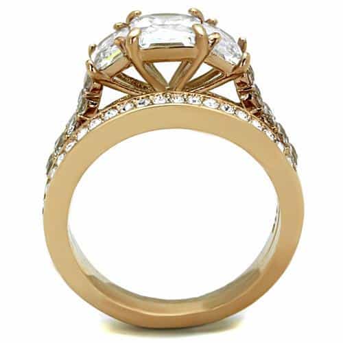Stainless Steel Rose Gold CZ Emerald Cut Pave Bridal Set Ring view 5