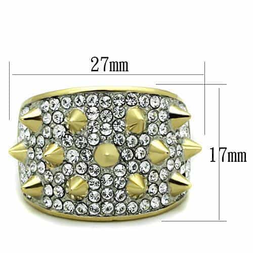 Stainless Steel Gold CZ Pave Spike Starburst Dome Ring view 3