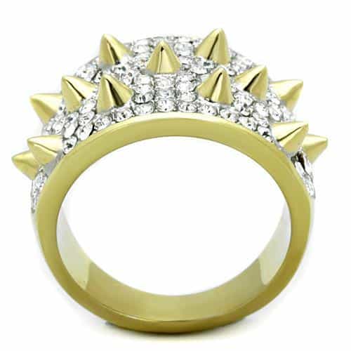 Stainless Steel Gold CZ Pave Spike Starburst Dome Ring view 5