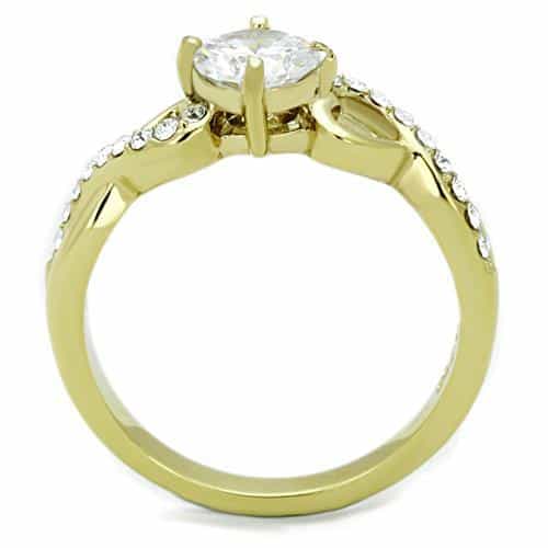 Stainless Steel Gold CZ Round Heart Accent Pave Band Ring view 5