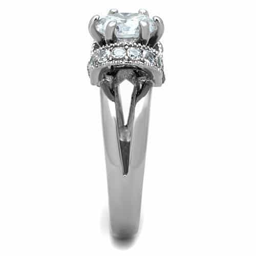 Stainless Steel Round CZ Halo Ring view 7