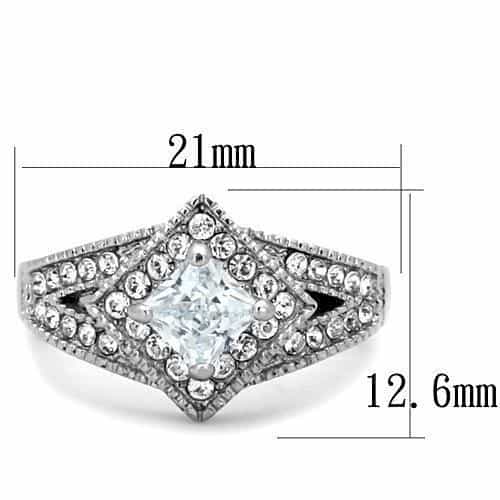 Stainless Steel CZ Princess Pave Chevron Art Deco Ring view 3