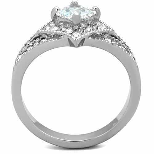 Stainless Steel CZ Princess Pave Chevron Art Deco Ring view 5