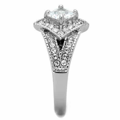 Stainless Steel CZ Princess Pave Chevron Art Deco Ring view 7