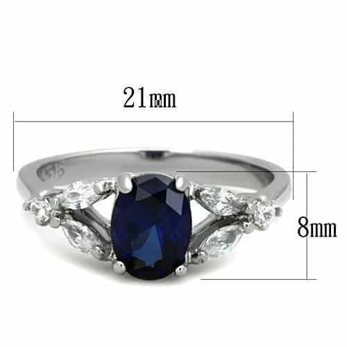 Stainless Steel Blue Sapphire Oval CZ Marquise Sides Ring view 3