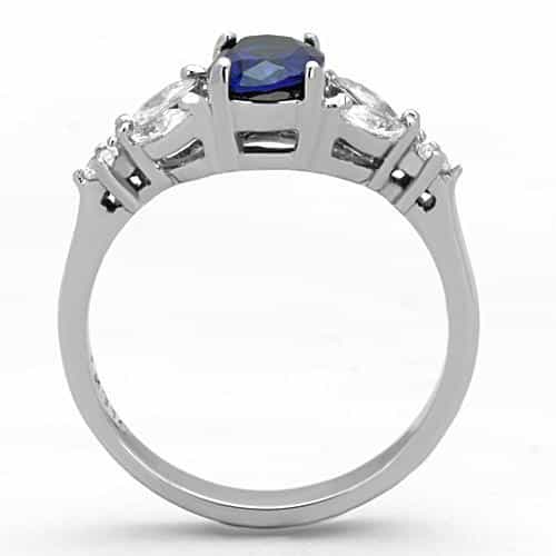 Stainless Steel Blue Sapphire Oval CZ Marquise Sides Ring view 5