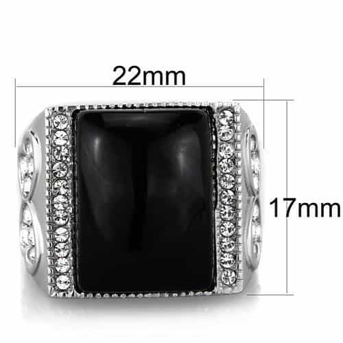 Stainless Steel Black Onyx Large Square CZ Halo Mens Signet Ring view 3