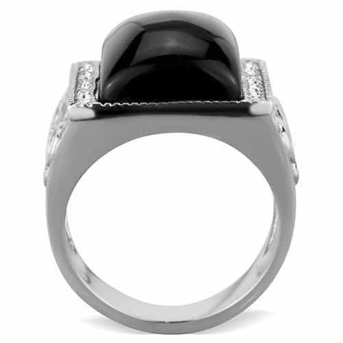 Stainless Steel Black Onyx Large Square CZ Halo Mens Signet Ring view 5