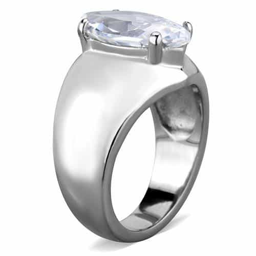Stainless Steel CZ Large Oval Wide Plain Band Ring view 7