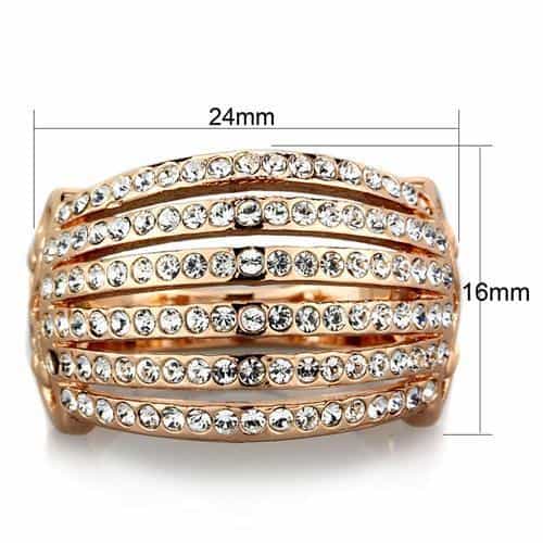 Stainless Steel Rose Gold CZ Multi Row Wide Ring view 3