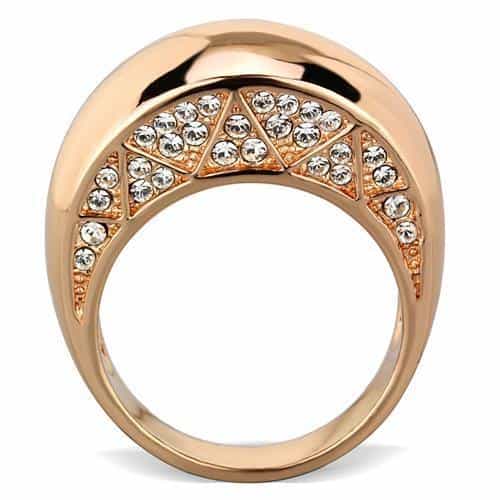 Stainless Steel Rose Gold Smooth Dome CZ Diagonal Accent Ring view 5