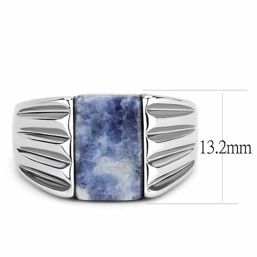 Stainless Steel Blue Sodalite Rectangle Wing Mens Signet Ring view 3