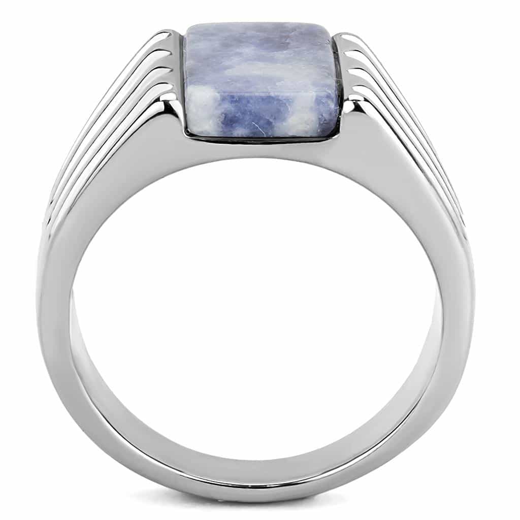 Stainless Steel Blue Sodalite Rectangle Wing Mens Signet Ring view 5