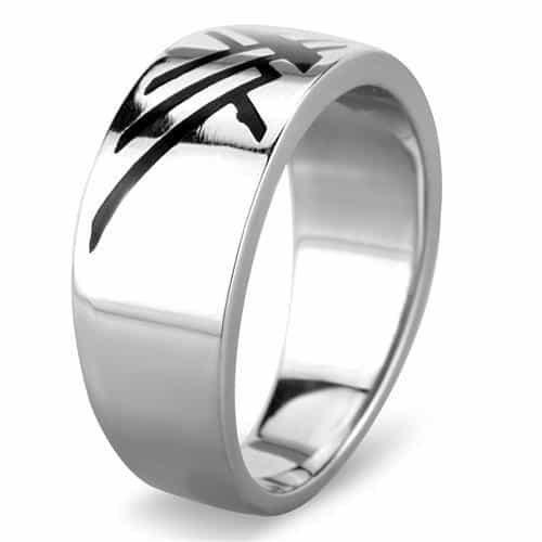 Stainless Steel Geometric Arrow Black Enamel Mens Band Ring view 7