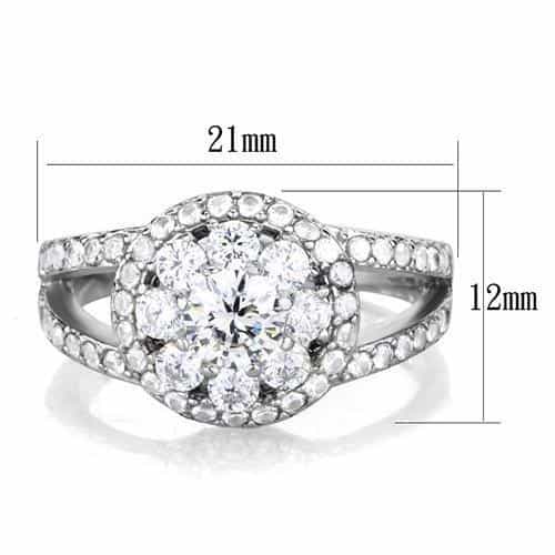 Stainless Steel CZ Round Double Halo Split Shank Ring view 3