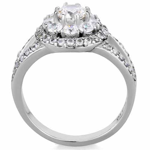 Stainless Steel CZ Round Double Halo Split Shank Ring view 5